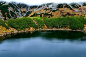 Japão, lago, montanhas, natureza, foto, Toyama