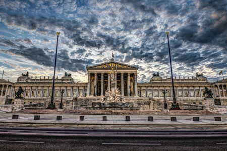 архитектура, Австрия, HDR, парламент, Вена