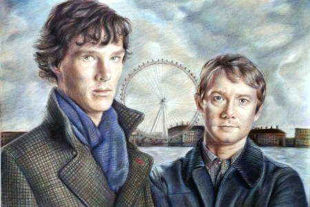 art, BBC, Benedict Cumberbatch, John Watson, Martin Freeman, Sherlock, Sherlock Holmes, the series