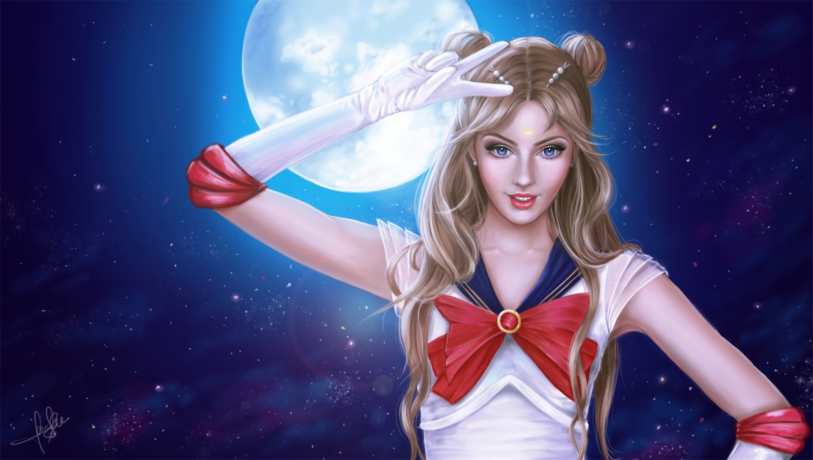 look, girl, art, night, The moon, costume, anime, Sailor Moon