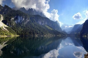 Østrig, skyer, Dachstein, afspejling