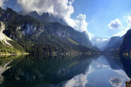 Austria, clouds, Dachstein, reflection