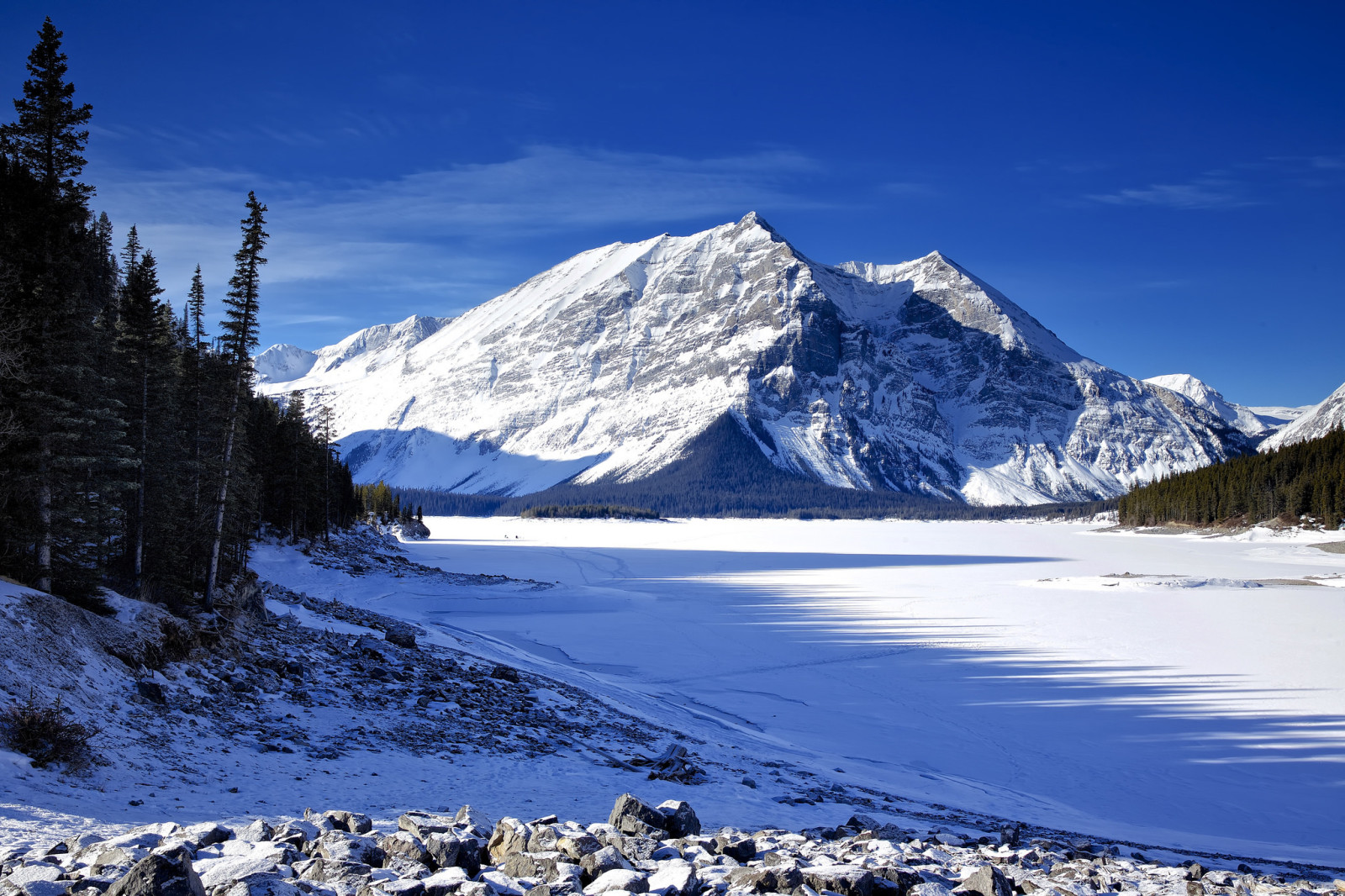 Schnee, der Himmel, See, Eis, Winter, Bäume, Berge, Fichte