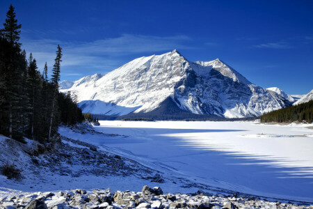 la glace, Lac, montagnes, neige, épicéa, Le ciel, des arbres, hiver