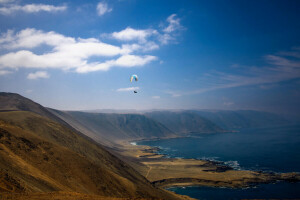 des nuages, collines, Parapente, Pilote, mer, rive, solaire, été