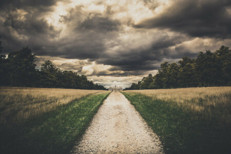 nuvens, casa, estrada, o céu