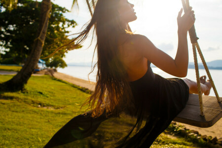 ragazza, capelli, estate, swing