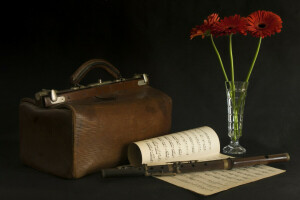 flowers, flute, notes