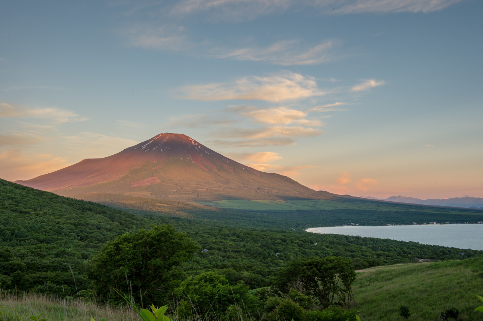 himmelen, fjell, innsjø, landskap, trær, Japan, Fuji