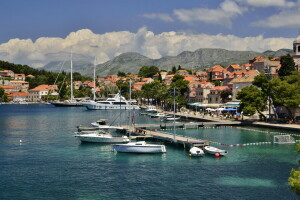 cavtat, Kroatië, foto, pier, doorboren, de stad, jacht