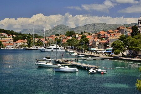 Cavtat, Croatie, photo, jetée, transpercer, la ville, yacht