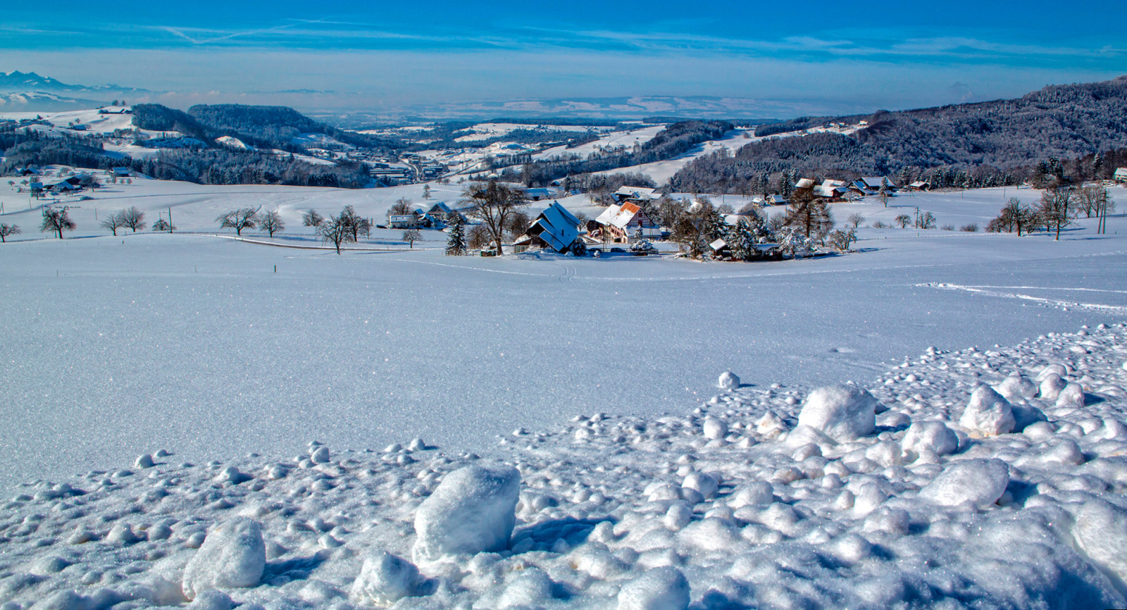 neve, il cielo, inverno, montagne, casa, pendenza