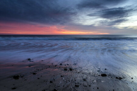 Californië, zee, zonsondergang, Sycamore Cove