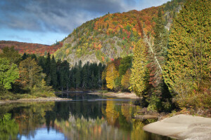 sonbahar, Kanada, orman, dağlar, Ontario, nehir, ağaçlar