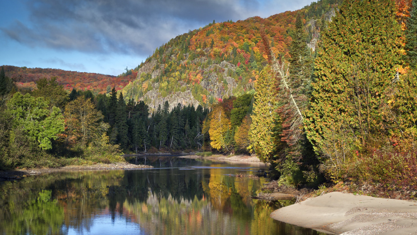 toamnă, pădure, râu, copaci, Canada, munţi, Ontario