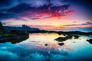 amanecer, rocas, El océano, el cielo