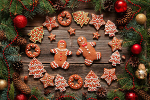 cakes, Christmas, cookies, decoration, gingerbread, glaze, Merry, New Year