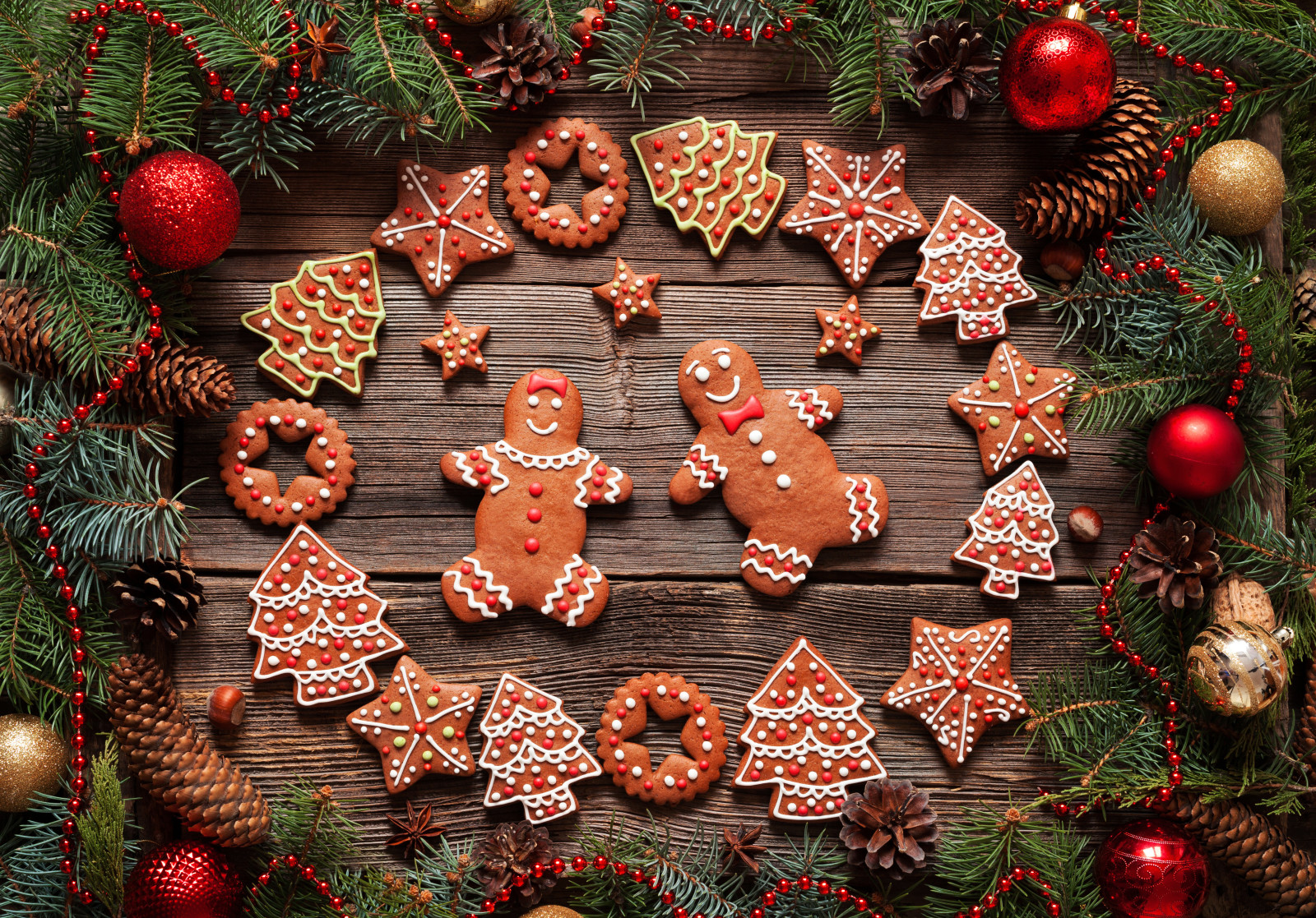 Año nuevo, Navidad, decoración, Alegre, Navidad, galletas, pan de jengibre, pasteles