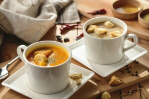 craquelins, tasse, soupe