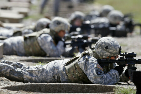 pose, fusils, Soldats, formation