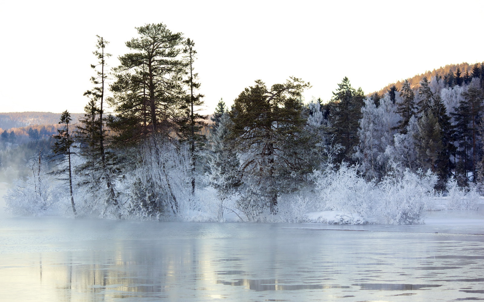 lago, inverno, paesaggio