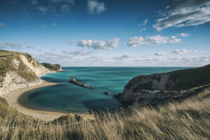 spiaggia, nuvole, costa, Dorset, Inghilterra, paesaggio, oceano, mare