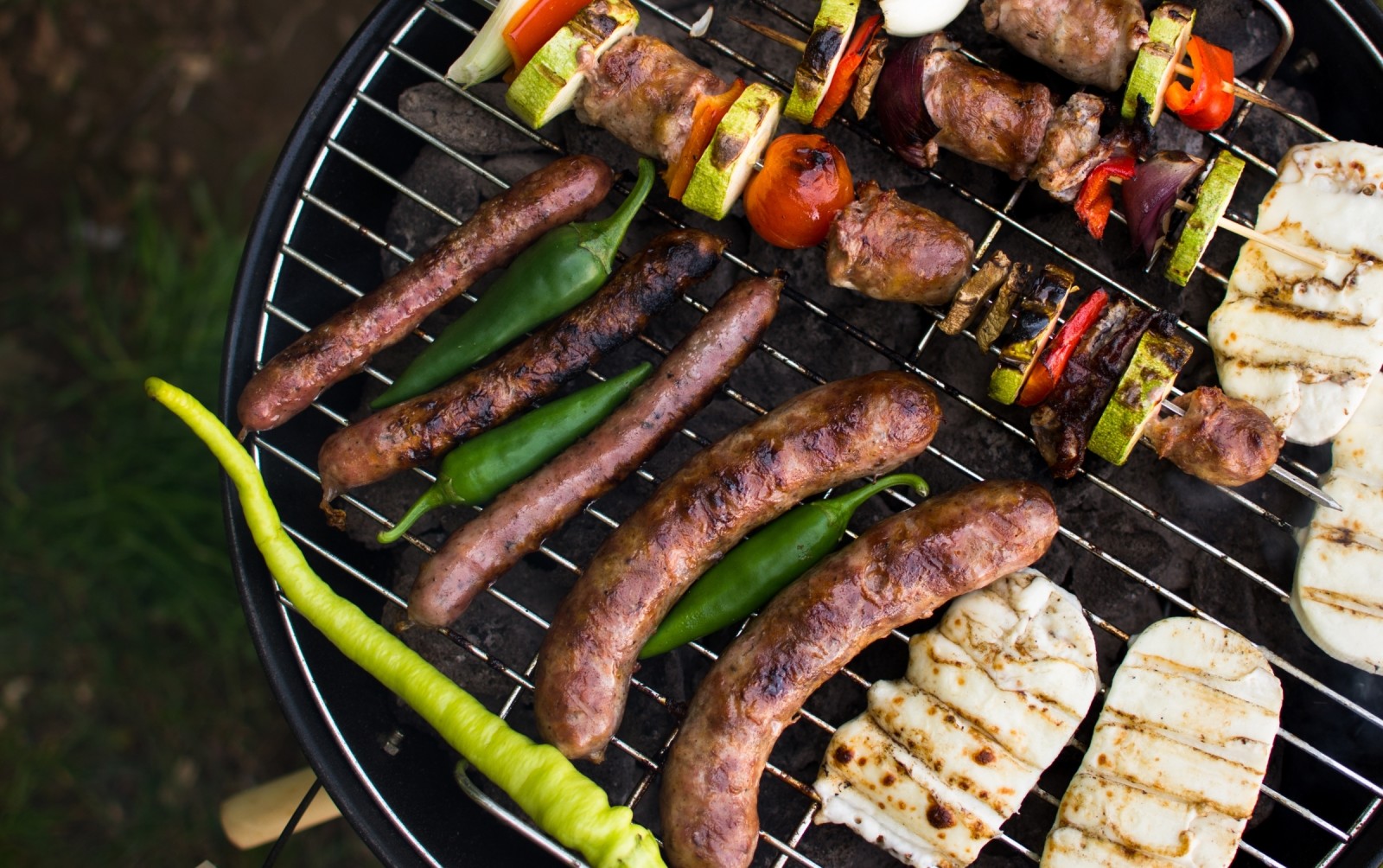 meat, vegetables, Grill, sausages, kebabs