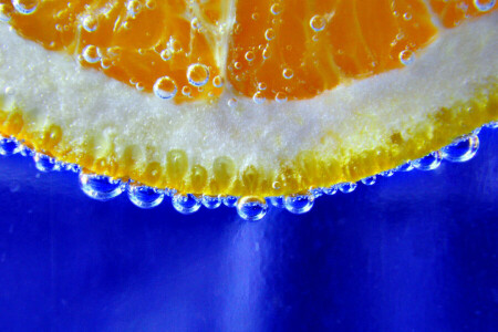 bubbles, orange, slice, the air, water