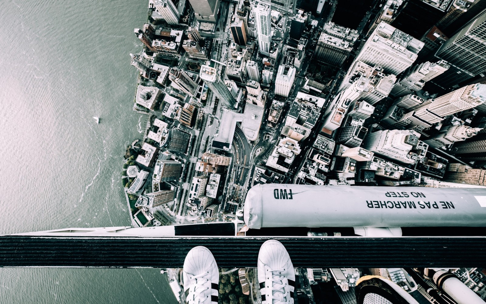 panorama, se, helikopter, New York, gymnastikskor, Manhattan, New York City