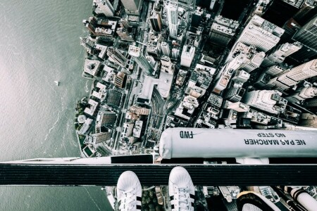 helicopter, Manhattan, New York, New York City, panorama, sneakers, view