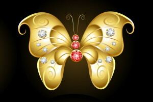 abstraction, BUTTERFLY, gold, pebbles, the dark background