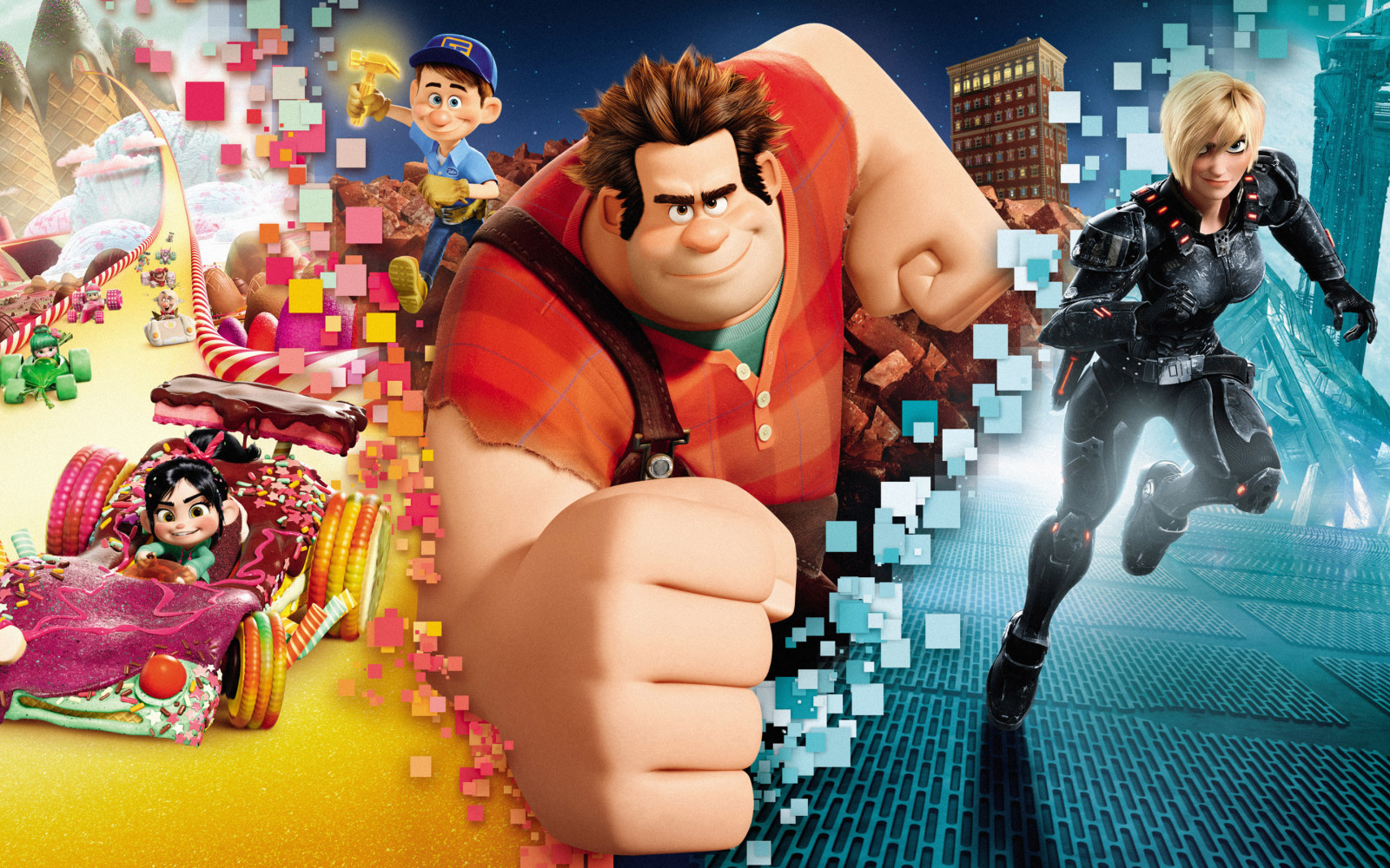 tegn, collage, tegnefilm, piksler, neve, RALPH, Vanellope, Wreck-It Ralph