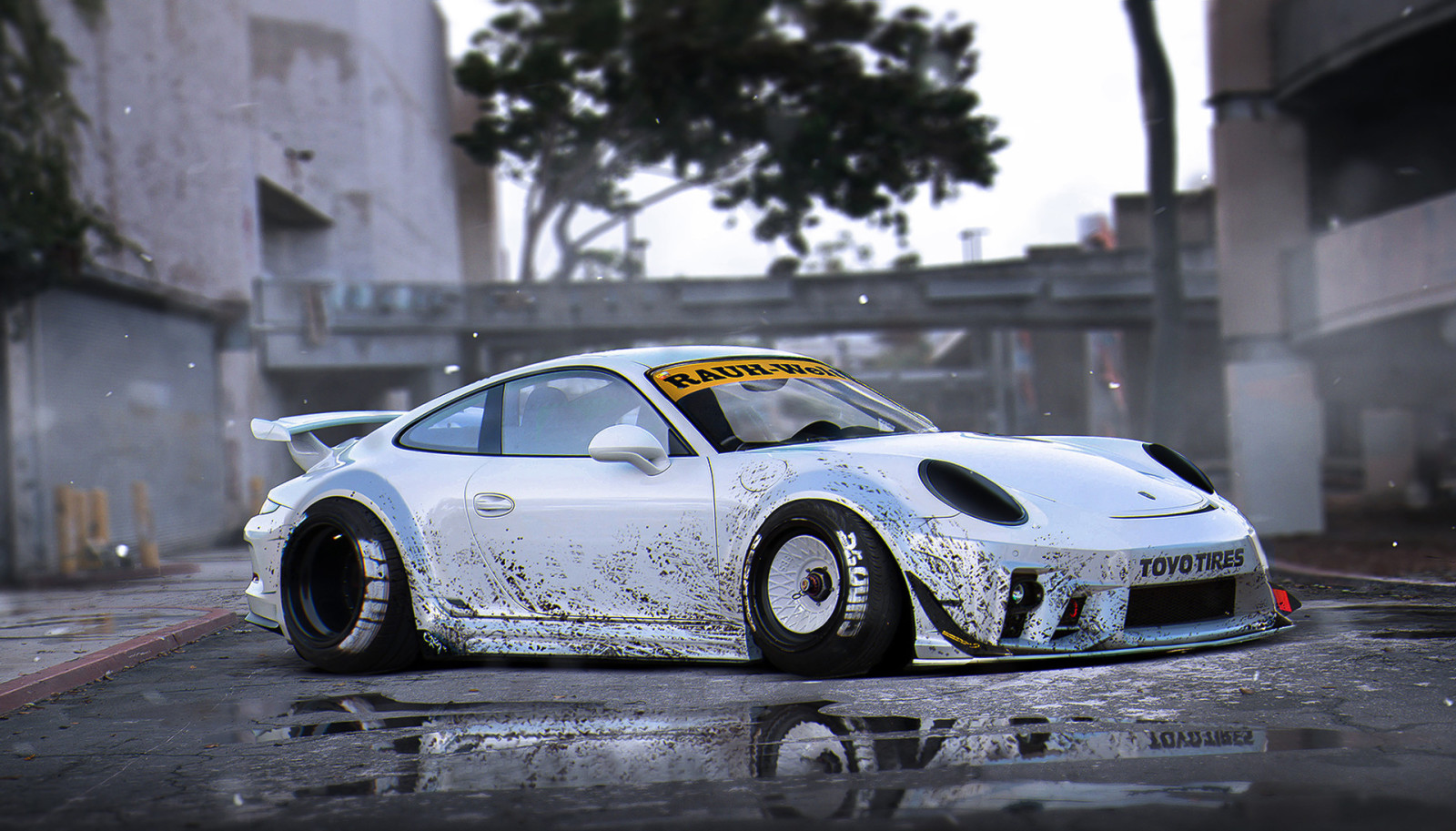 corps, Porsche, argent, futur, réglage, 911, RWB, par Khyzyl Saleem