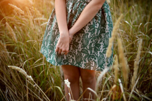 dress, ears, girl, hands, ring, spikelets