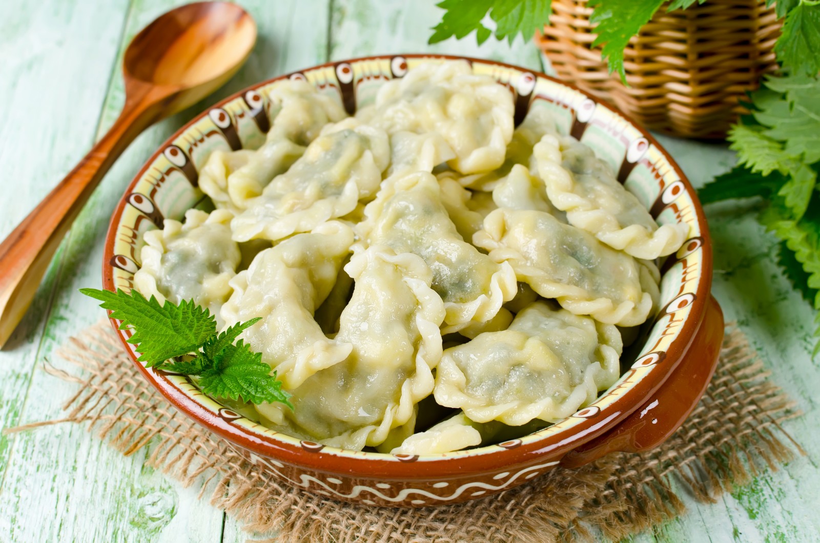 assiette, Dumplings, bol, la pâte