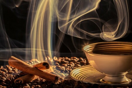 coffee, Cup, drink, grain, saucer, smoke