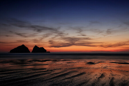 Cornwall, England, marinmålning, solnedgång