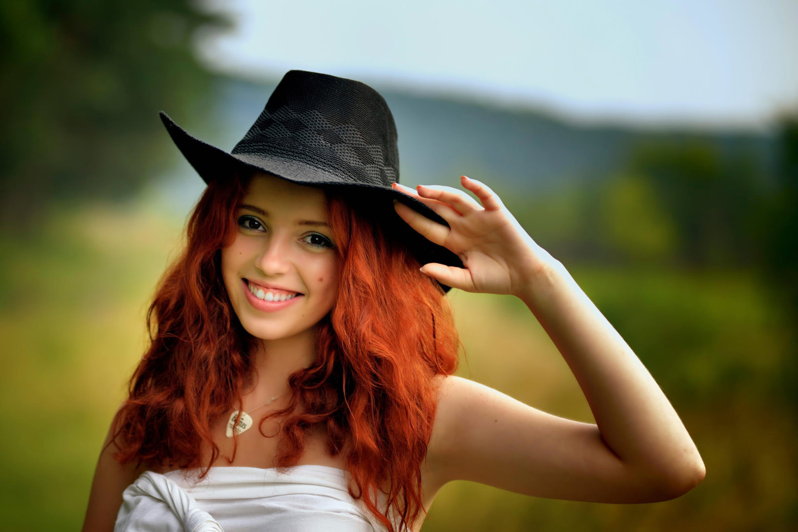 retrato, sonrisa, sombrero, pelirrojo, Ira