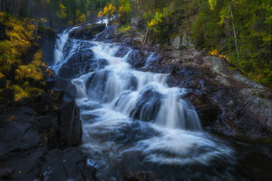 outono, cascata, rio, pedras, cascata