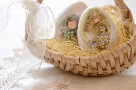 basket, Easter, egg, rabbit