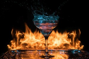 cocktail, fuoco, bicchiere