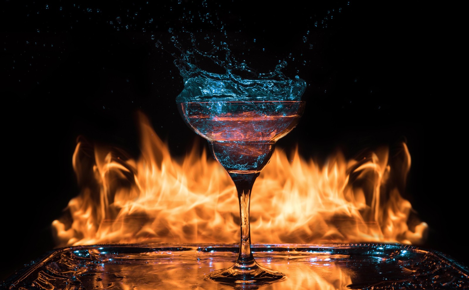 glass, fire, cocktail