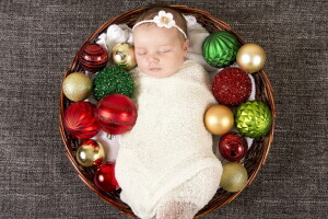 baby, basket, Christmas