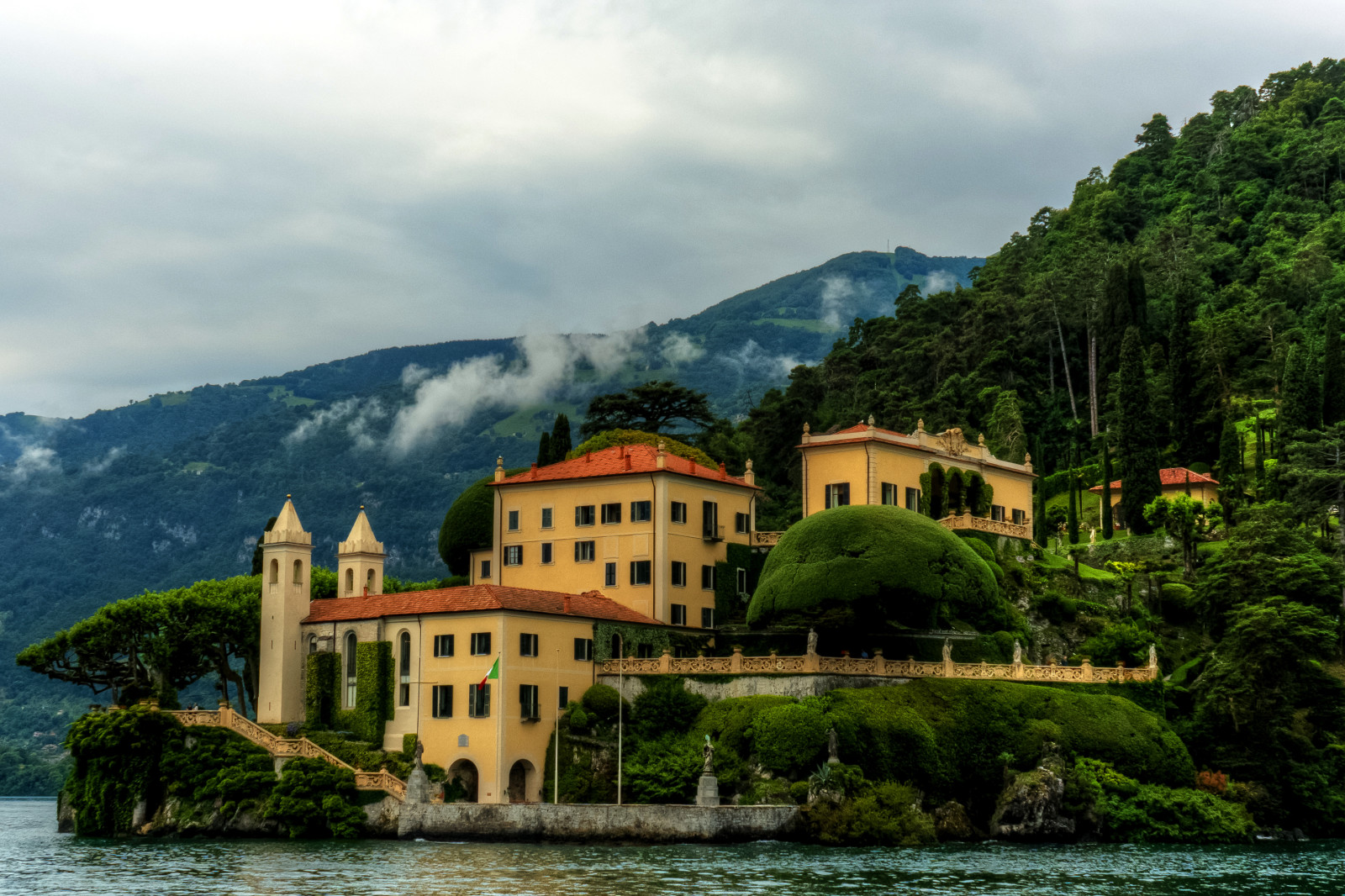 huis, zee, bomen, bergen, Italië, kust, Lombardy, Villa