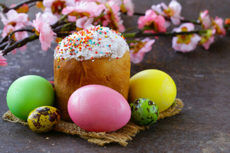 Board, branches, cake, Easter, eggs, flowers, holiday, napkin