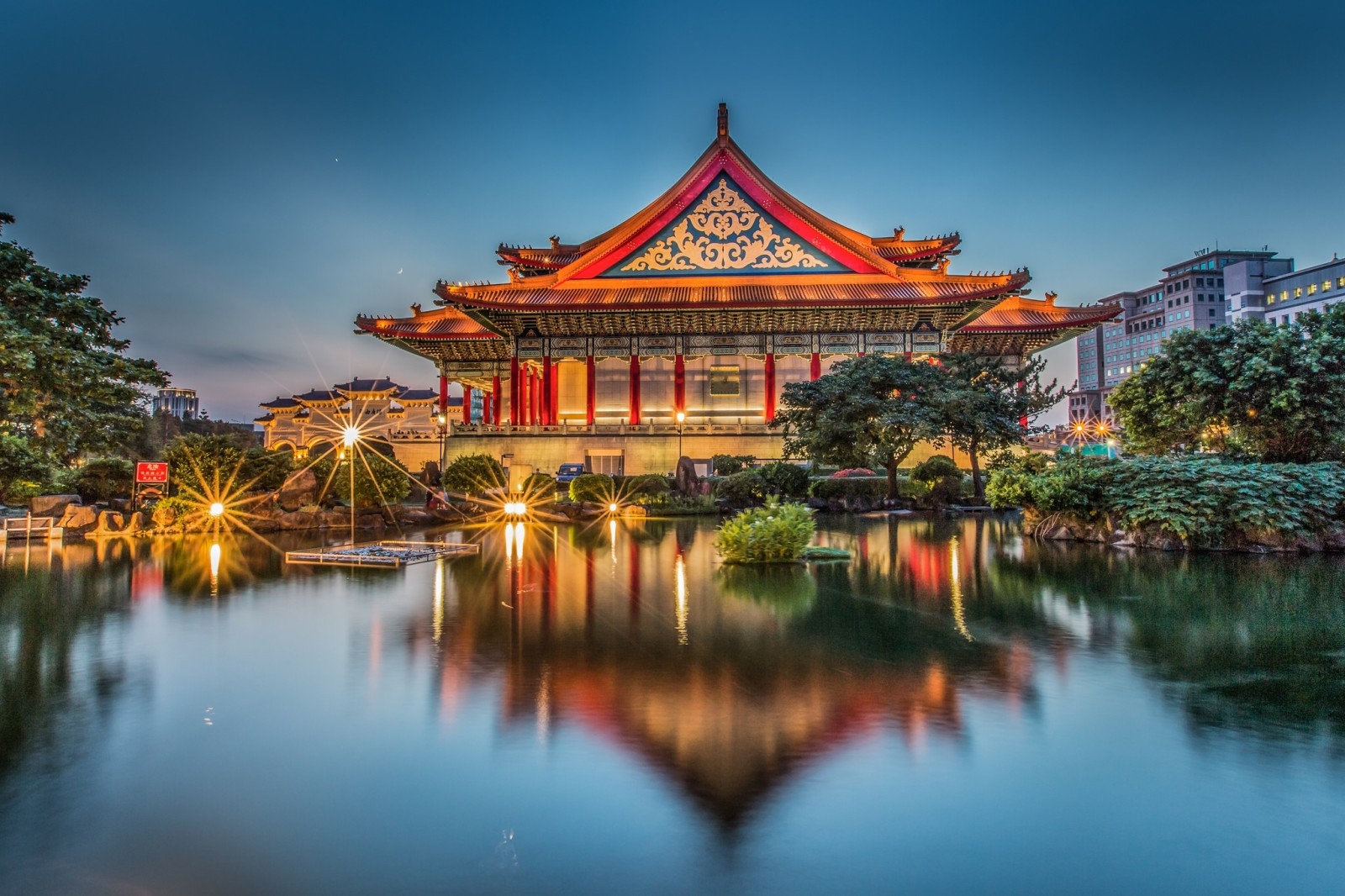 le bâtiment, réflexion, étang, Taïwan, Taipei, salle de concert, Salle commémorative Chiang Kai-shek, Salle commémorative de Chiang Kai-shek