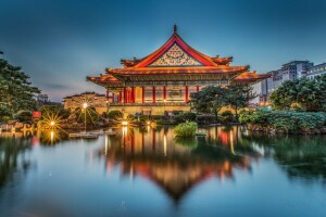 Chiang Kai-shek Memorial Hall, concert hall, Memorial hall Chiang Kai-shek, pond, reflection, Taipei, Taiwan, the building