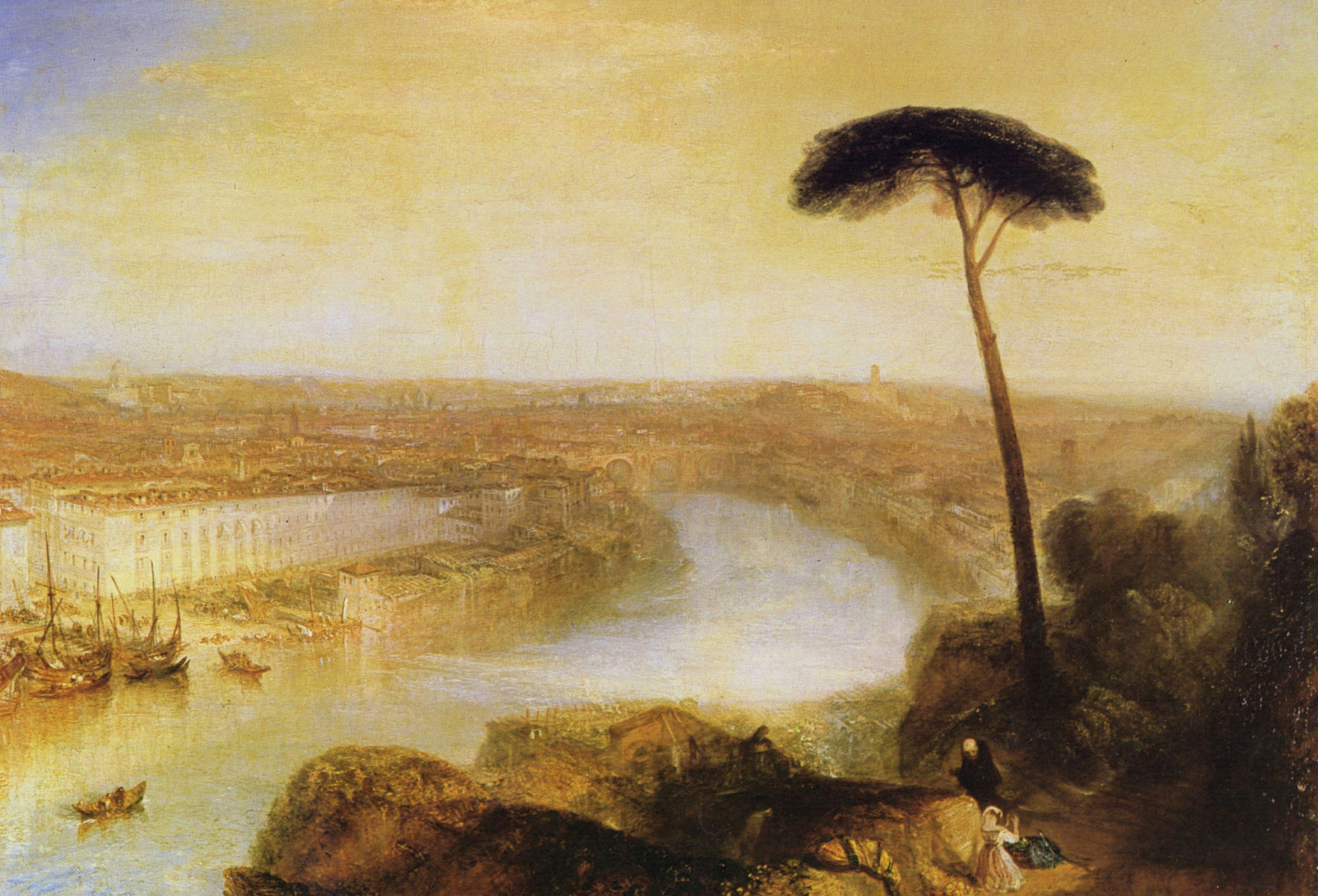 la ciudad, río, paisaje, arboles, imagen, hogar, Roma, William Turner