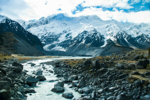 montañas, naturaleza, río, nieve, corriente