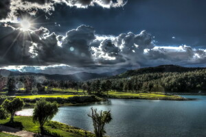 jezero, krajina, nebe